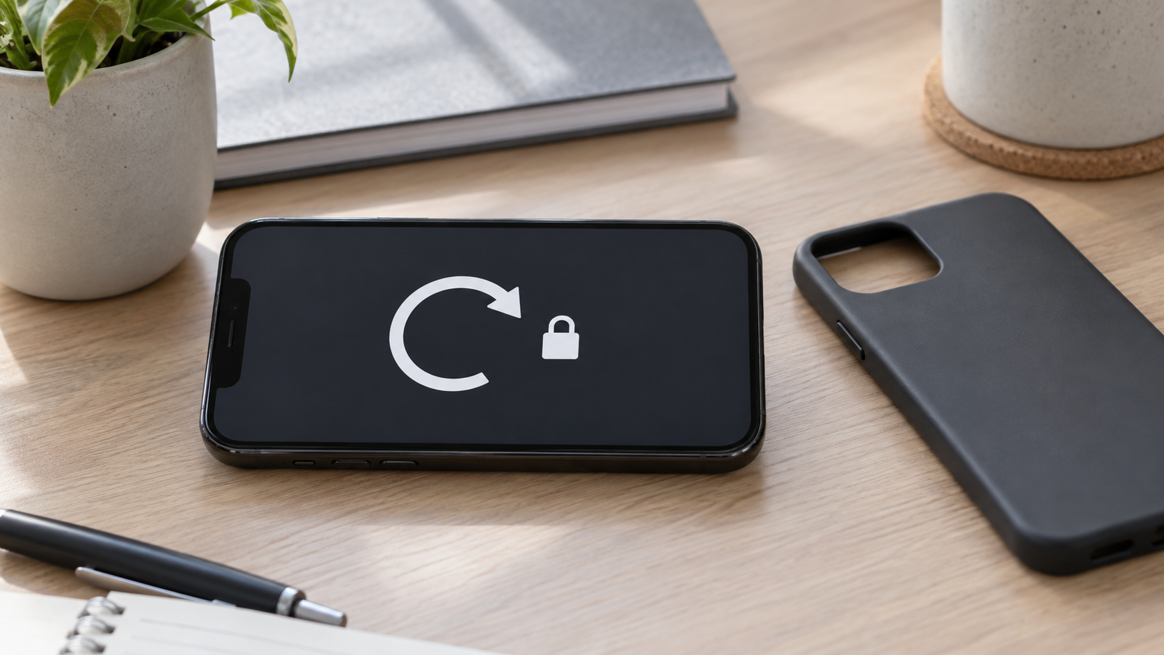 Telefon ułożony poziomo z symboliczną strzałką obrotu