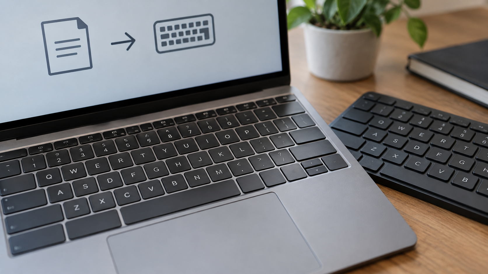 Laptop i zewnętrzna klawiatura na biurku